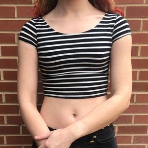 Black and White Striped Aeropostale Crop-Top